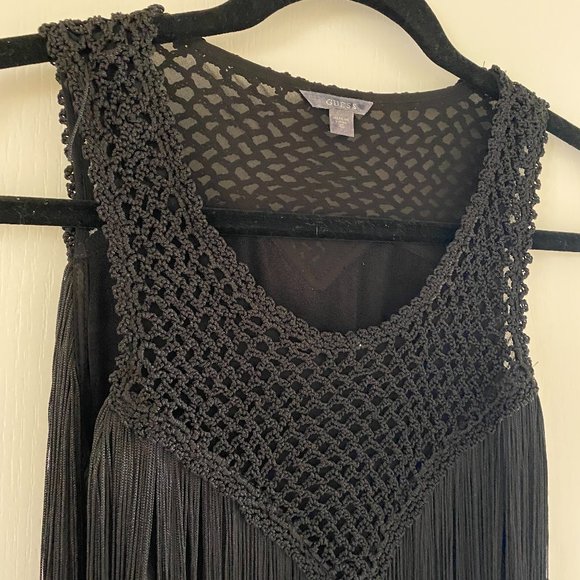GUESS Black Crochet-Yoke Fringe Shift Dress - Picture 5 of 10